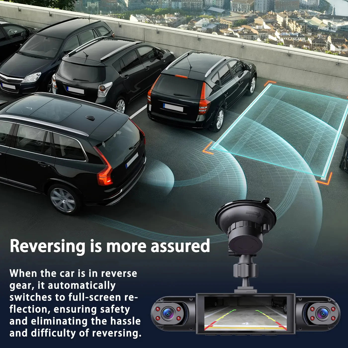 4-channel dashcam, 1080p car DVR, comes with a 64GB memory card, and features night vision
