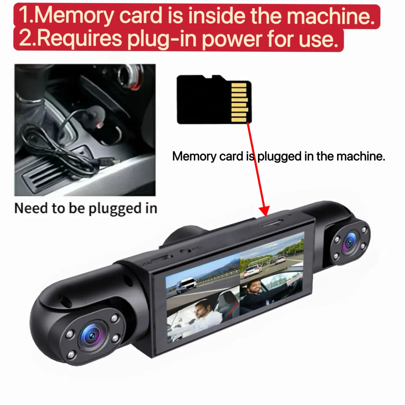 4-channel dashcam, 1080p car DVR, comes with a 64GB memory card, and features night vision