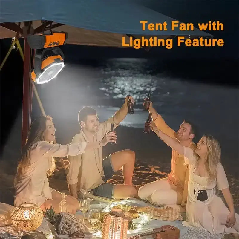 Rechargeable Camping Fan with LED Light, Portable Oscillating Fan with 360° Hook, Cordless Battery Powered