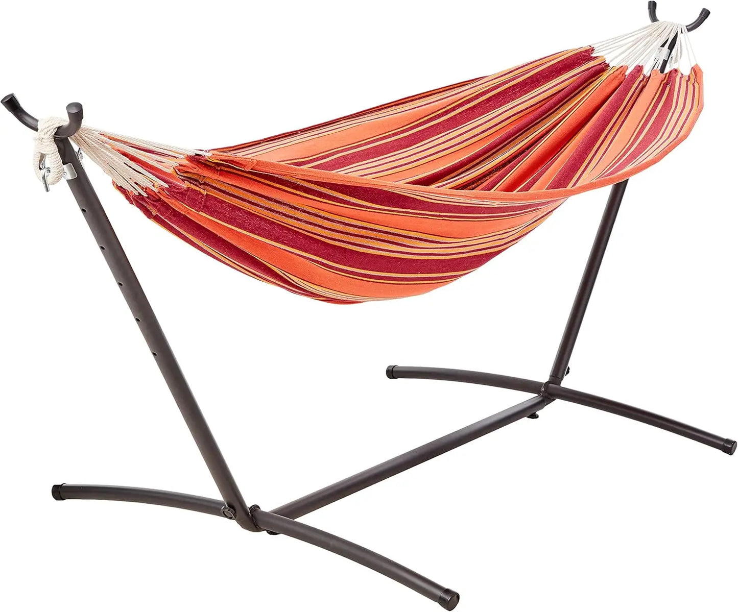 Basic Series Double Hammock, featuring a 9-foot space-saving steel stand and a storage bag, with a weight capacity of 450 pounds
