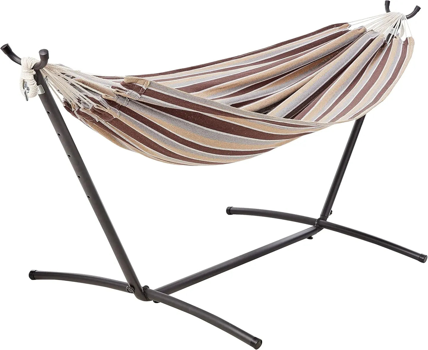 Basic Series Double Hammock, featuring a 9-foot space-saving steel stand and a storage bag, with a weight capacity of 450 pounds