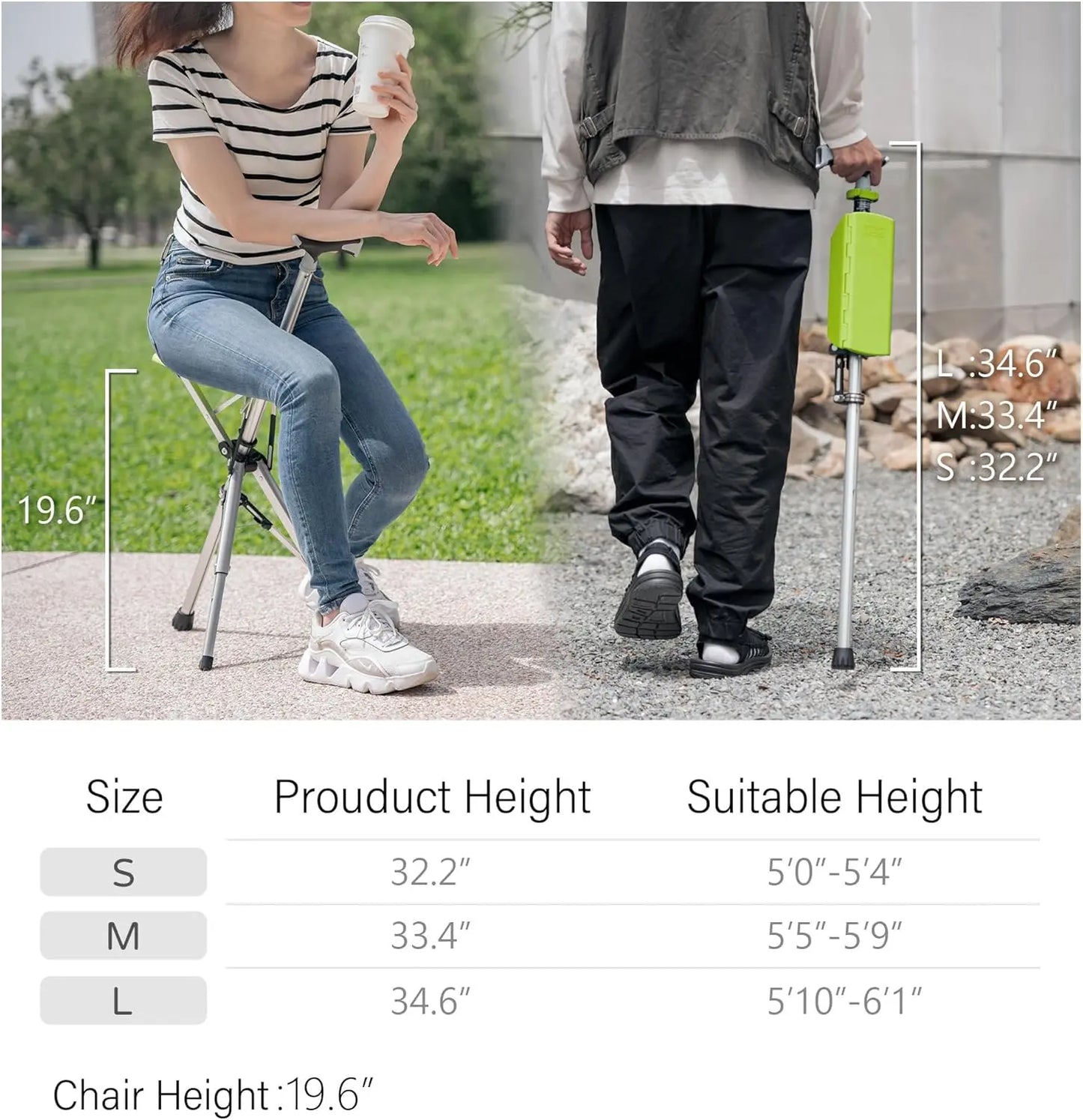 2-in-1 Folding Stool Cane | Walking Stick with Seat for the Elderly | Portable Mobility Aid for Seniors