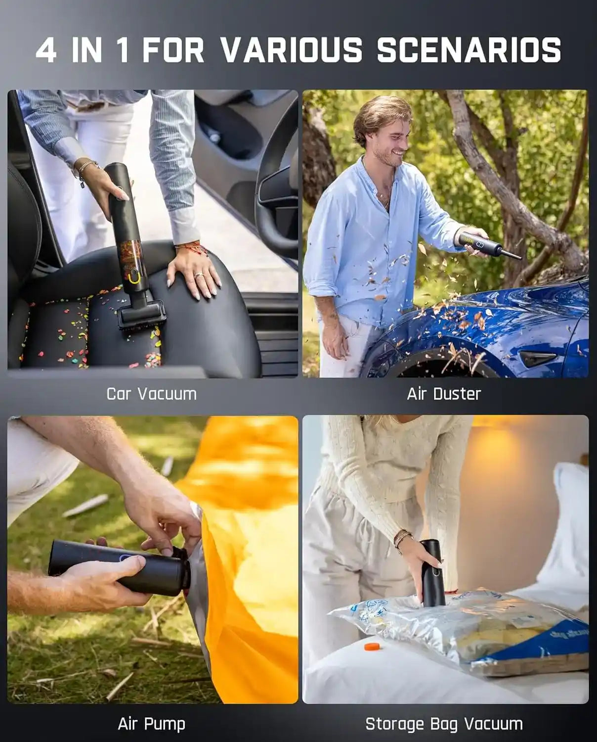 4-in-1 Car Vacuum – 19000PA Cordless Mini