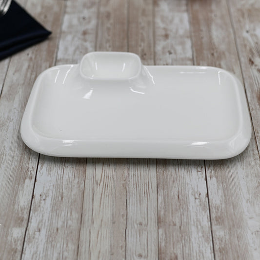 White Rectangular Plate With Sauce Compartment 10" inch X 6" inch|