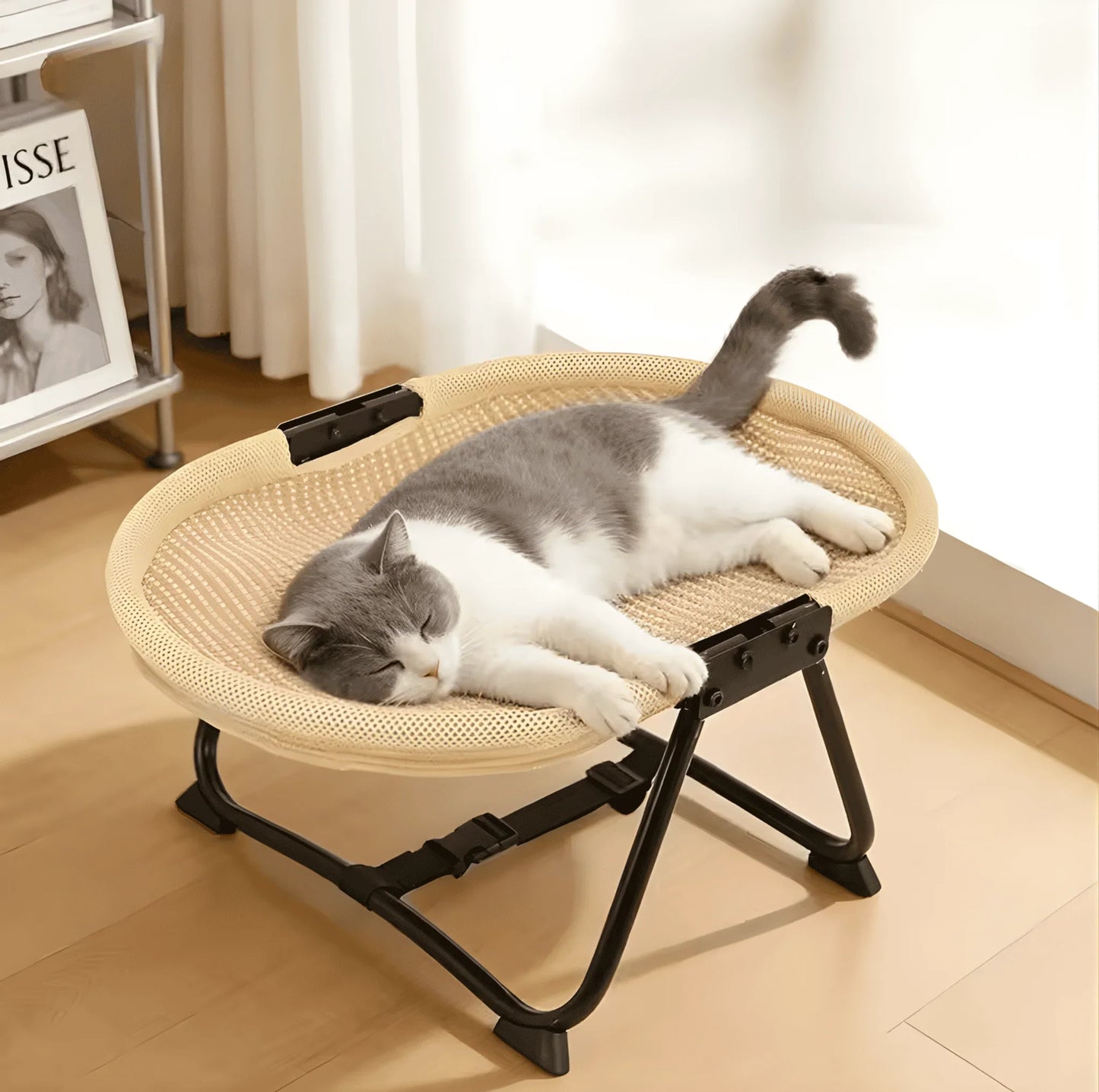Large pet hammock—a soothing elevated pet bed designed specifically for cats and small dogs. This soft, anxiety-relieving, glow-in-the-dark indoor pet bed provides comfortable support.
