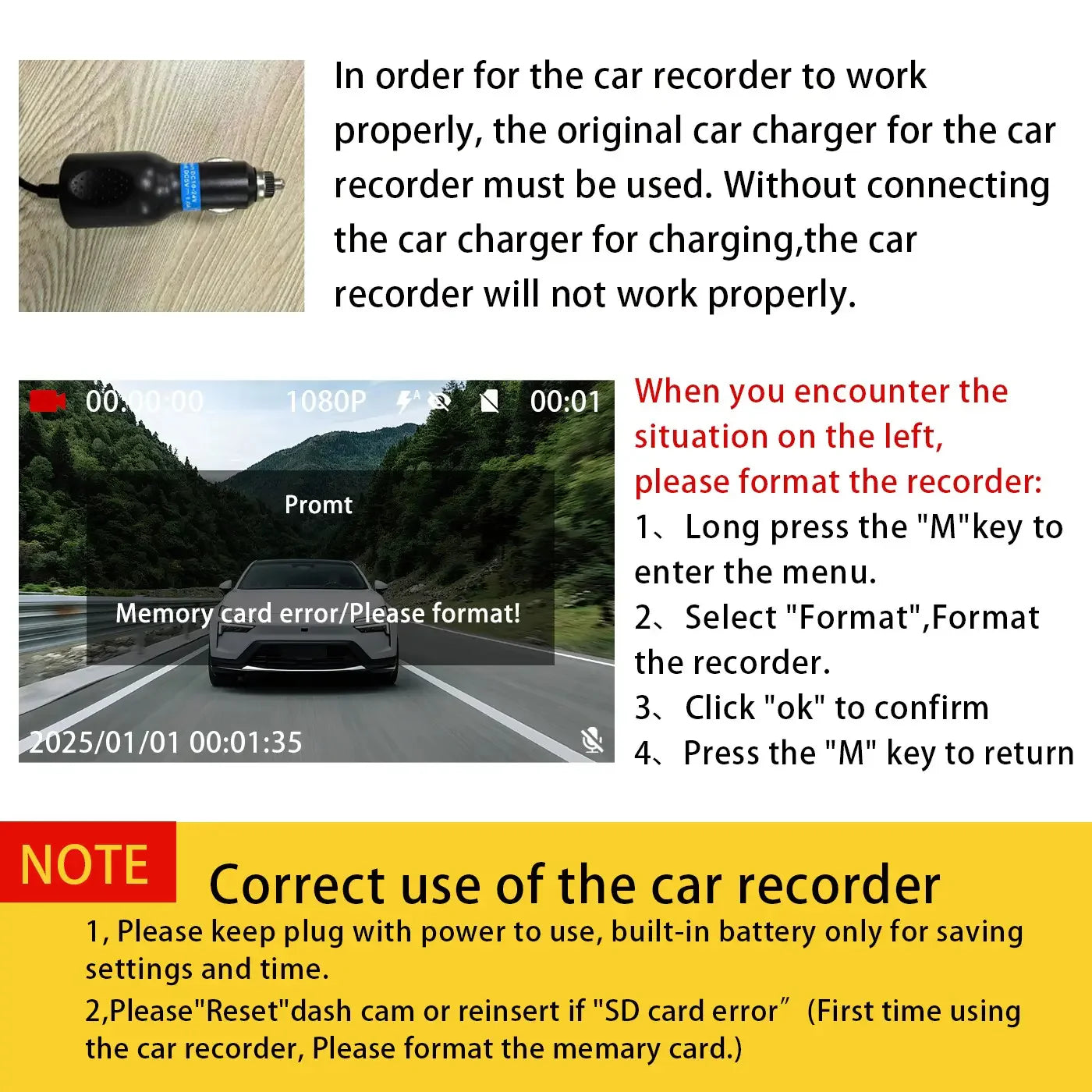 4-channel dashcam, 1080p car DVR, comes with a 64GB memory card, and features night vision
