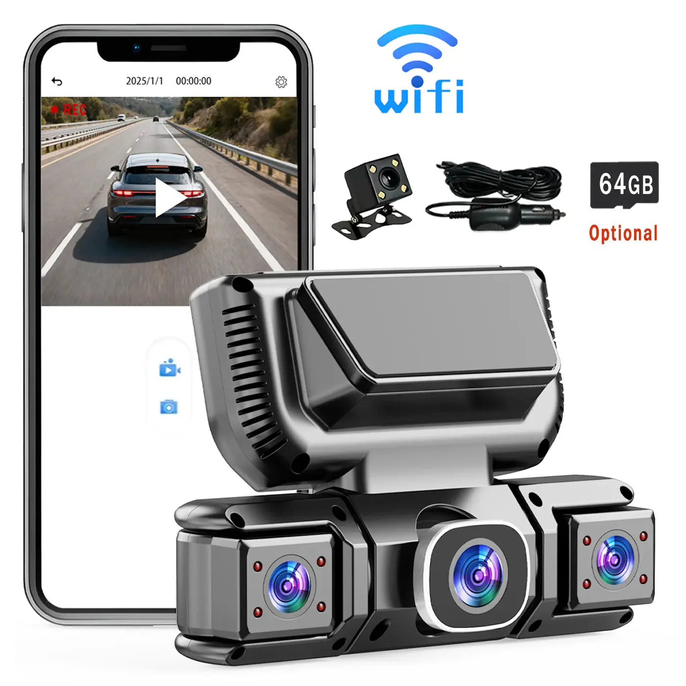 360-Degree Panoramic 4-Channel Dash Cam (Front, Rear, Interior, Left, Right)