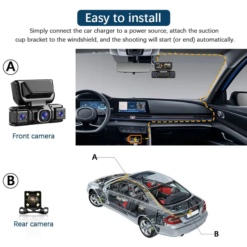 360-Degree Panoramic 4-Channel Dash Cam (Front, Rear, Interior, Left, Right)