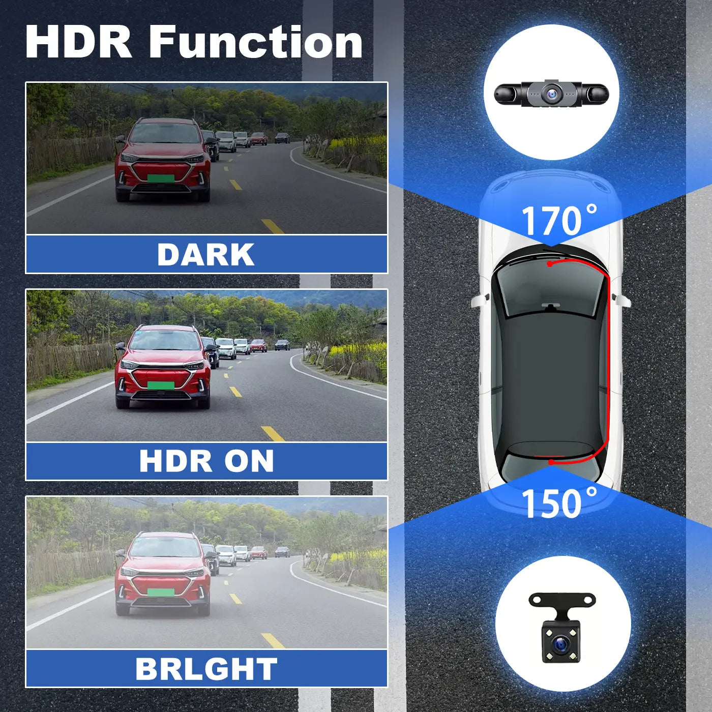 4-channel dashcam, 1080p car DVR, comes with a 64GB memory card, and features night vision